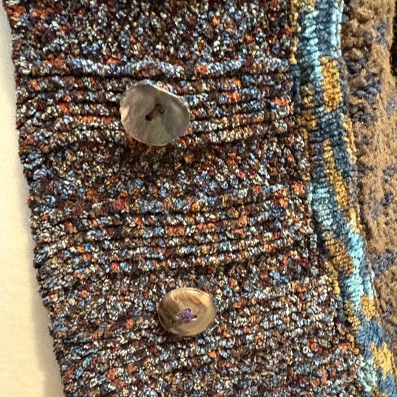 Anthropologie Curio Sweater Velour Brown Stone Shell Buttons Cardigan - Size XL - Picture 4 of 9